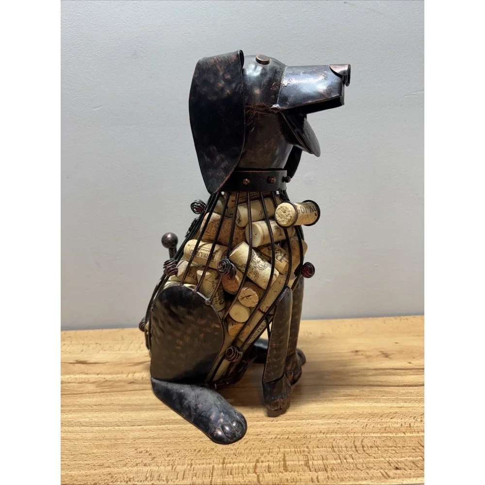 Corky Metal Wire Dog Decorative Wine Cork Storage Container Bottle Holder Decor